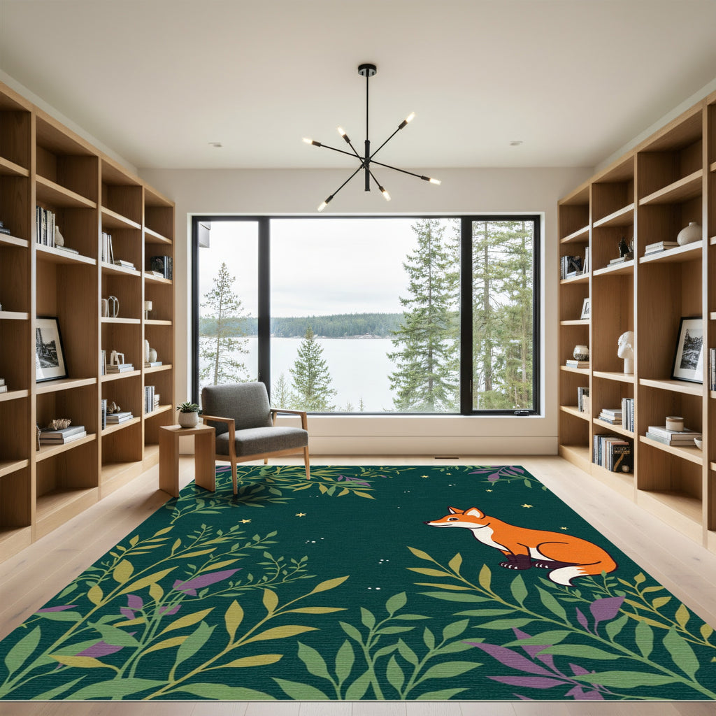 Forest Fox In Starry Night Foliage Rug