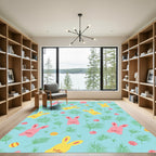 Pink Yellow Bunny Tropical Fern Rug