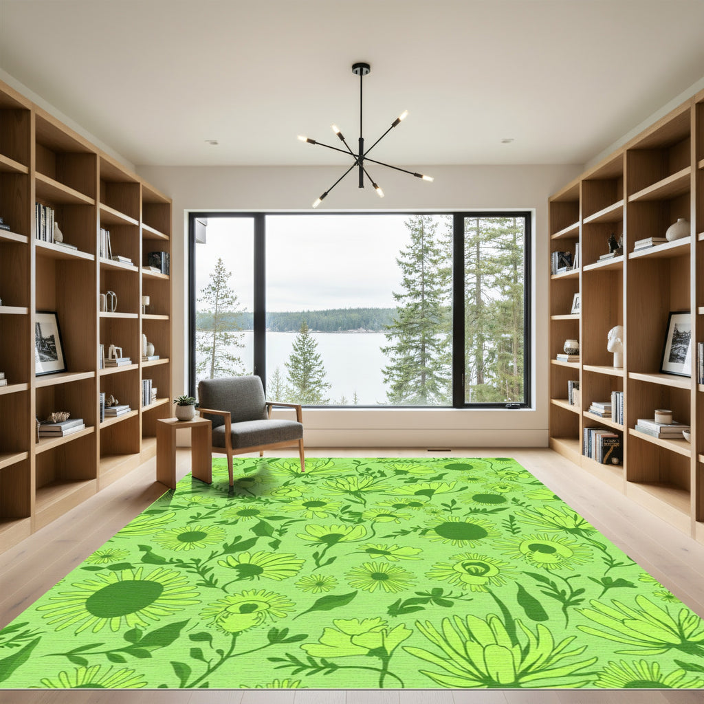 Lime Green Floral Cluster Rug