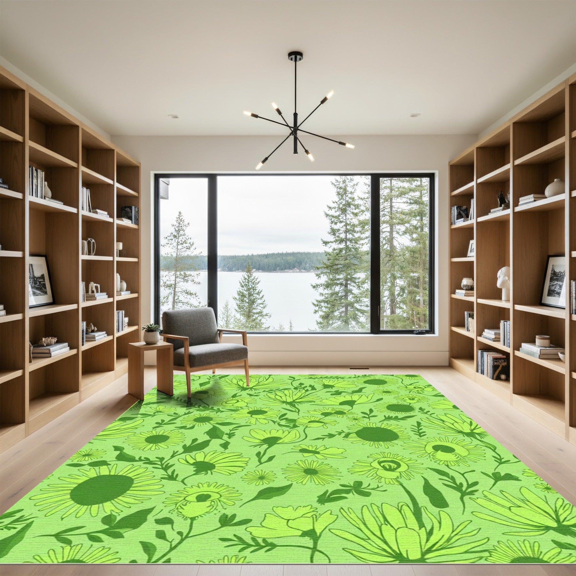 Lime Green Floral Cluster Rug