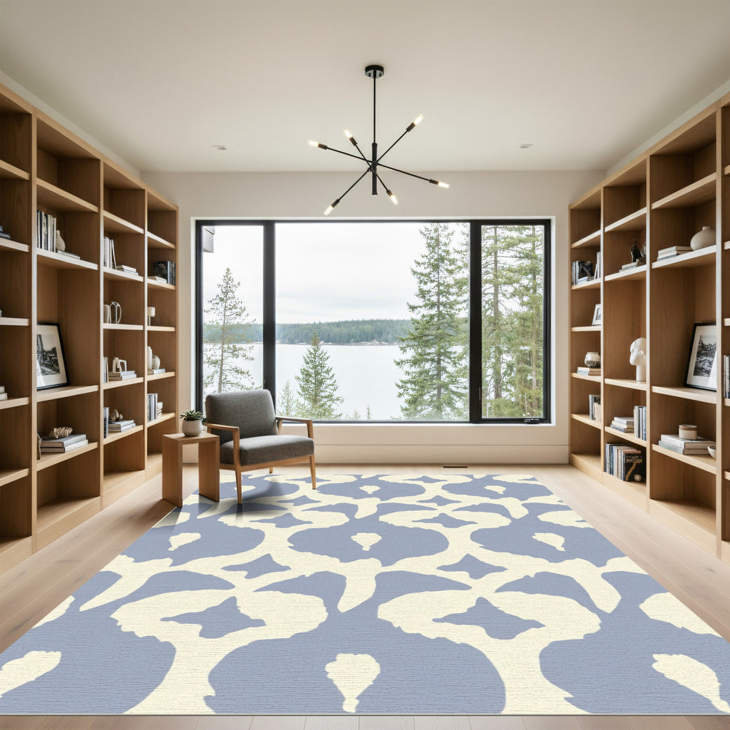 Soft Blue Cream Contemporary Lattice Rug
