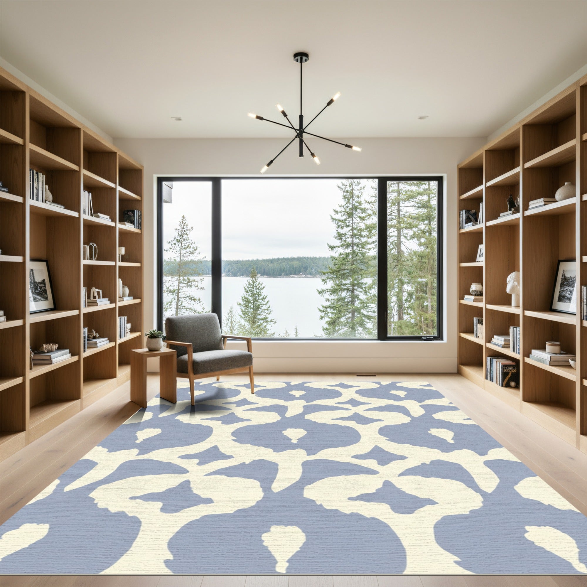 Soft Blue Cream Contemporary Lattice Rug