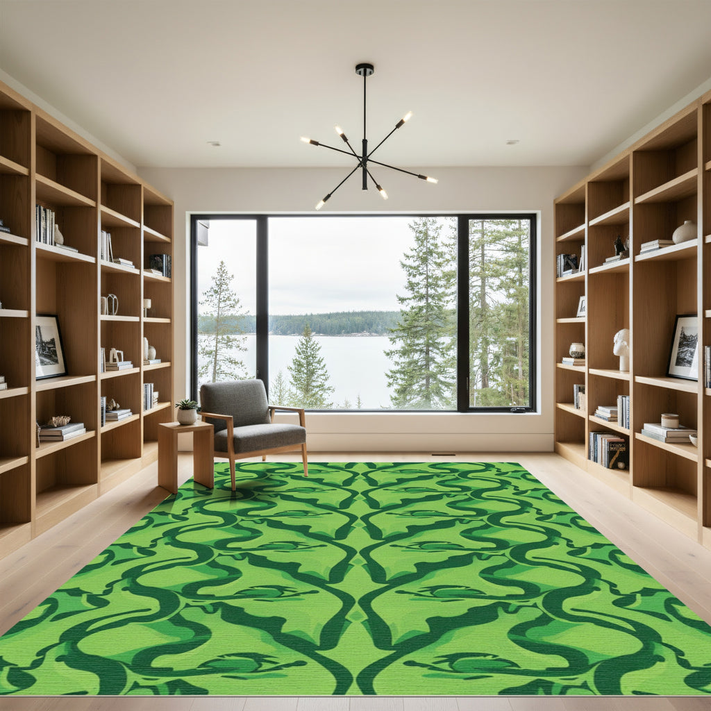 Emerald Green Abstract Swirl Reflection Rug