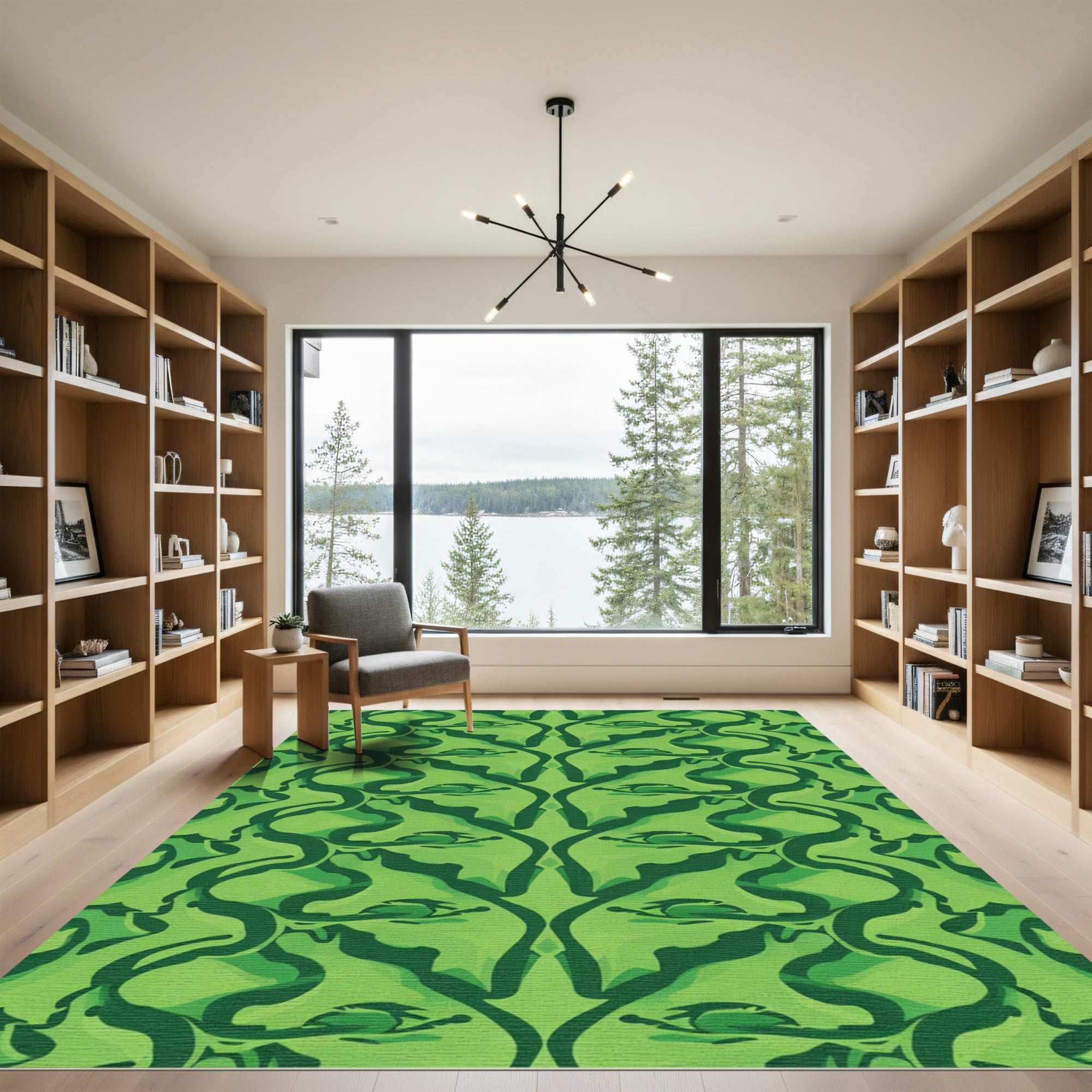 Emerald Green Abstract Swirl Reflection Rug