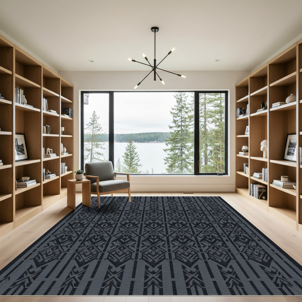 Dark Gray Art Deco Geometric Rug
