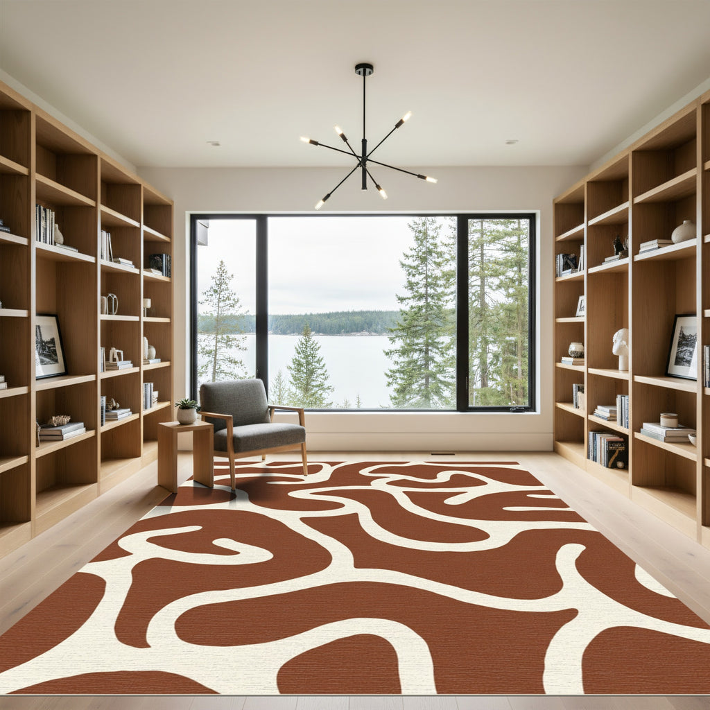 Brown and Cream Abstract Organic Curves Rug