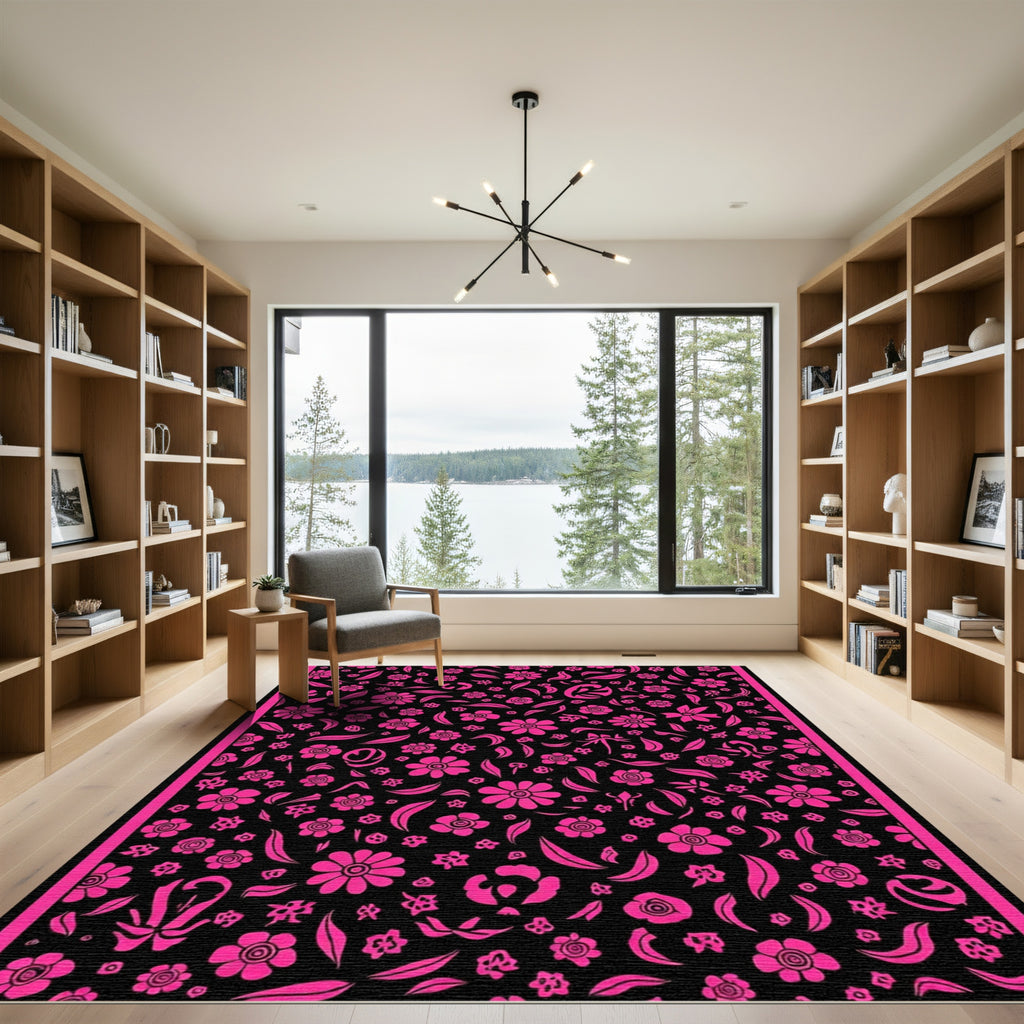 Vibrant Pink Floral Scatter Rug