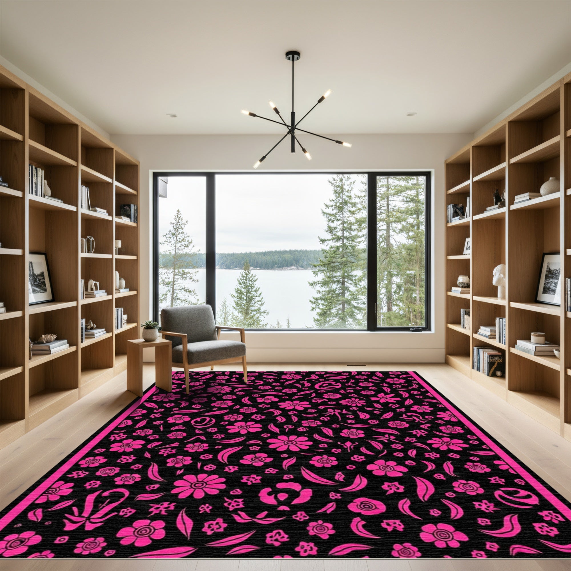 Vibrant Pink Floral Scatter Rug