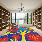 Whimsical Red Yellow Fish Coral Scene Rug