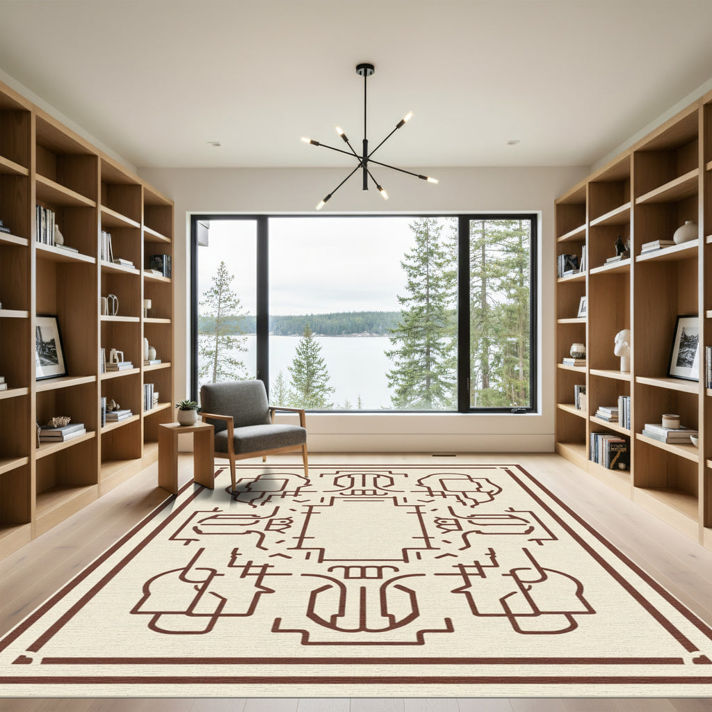 Brown Geometric Abstract Line Rug