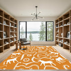 Orange White Ancient Animal Scroll Rug