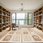 Rustic Red Brown Geometric Medallion Collage Rug