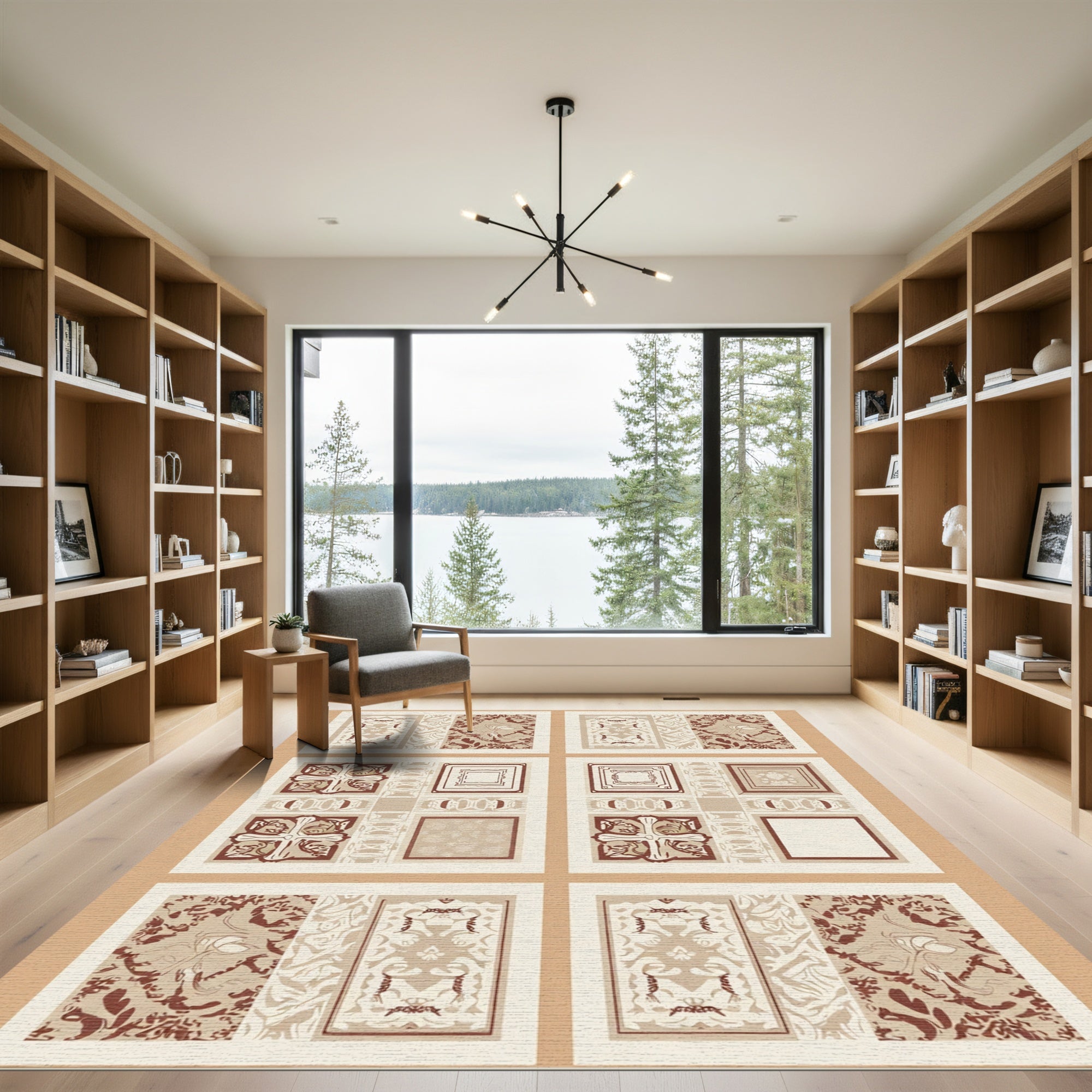 Rustic Red Brown Geometric Medallion Collage Rug