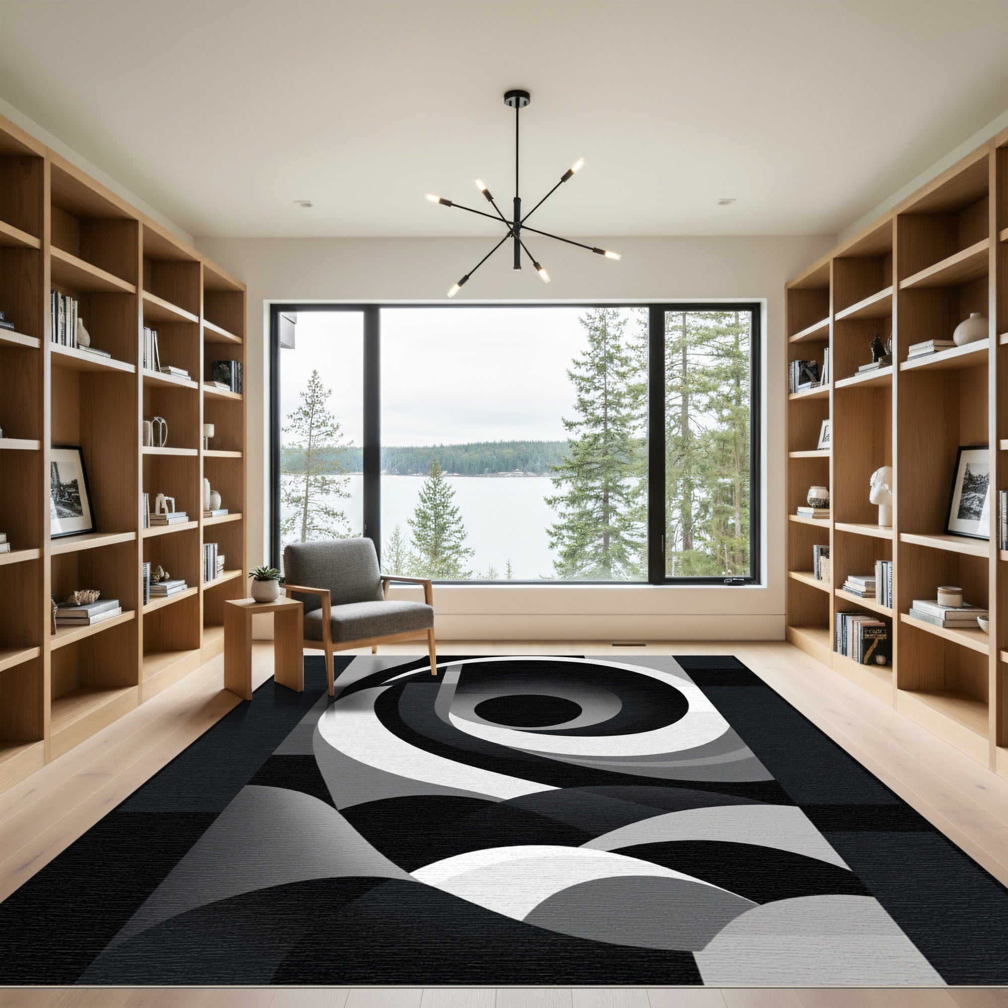 Monochromatic Abstract Swirl Gradient Rug