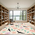 Whimsical Flying Birds Floral Field Rug