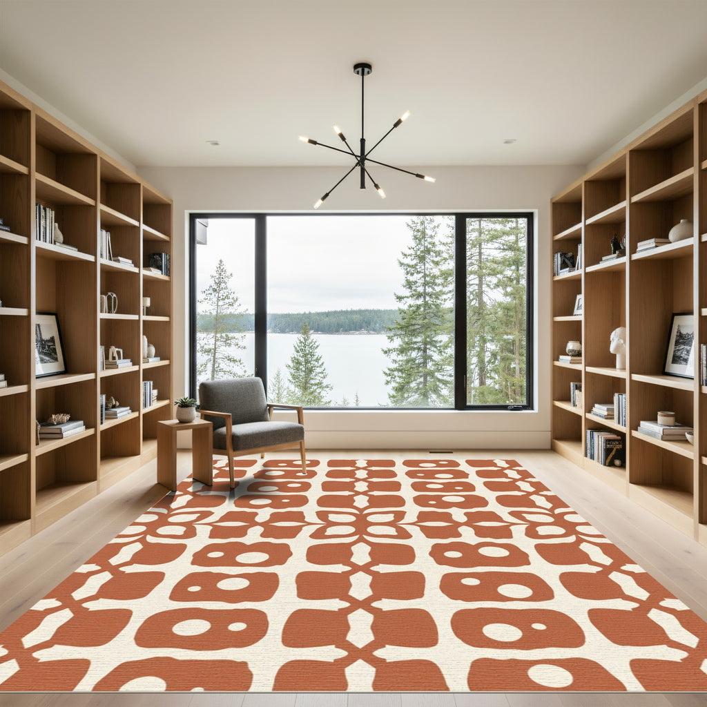 Terracotta Bone Organic Grid Rug