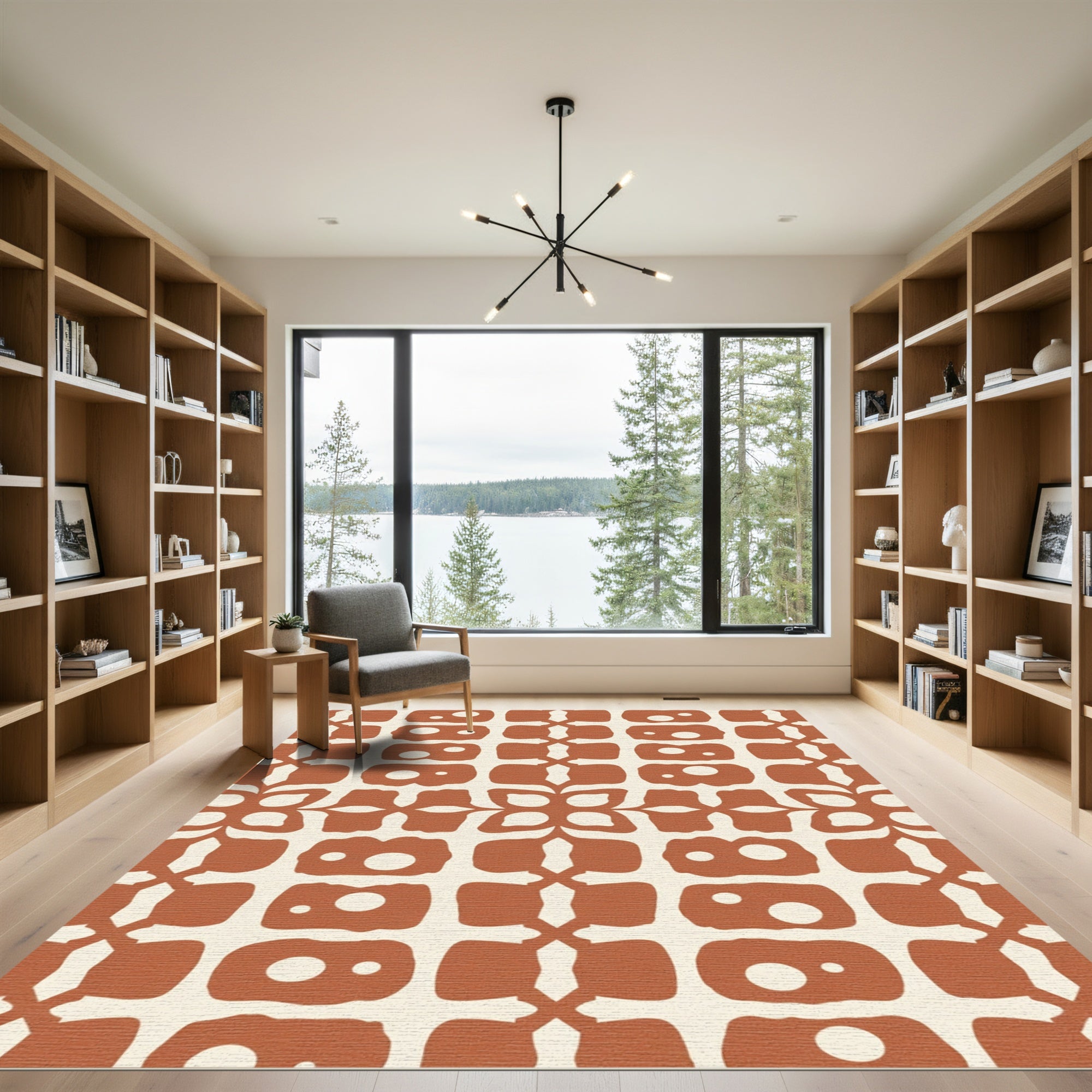 Terracotta Bone Organic Grid Rug