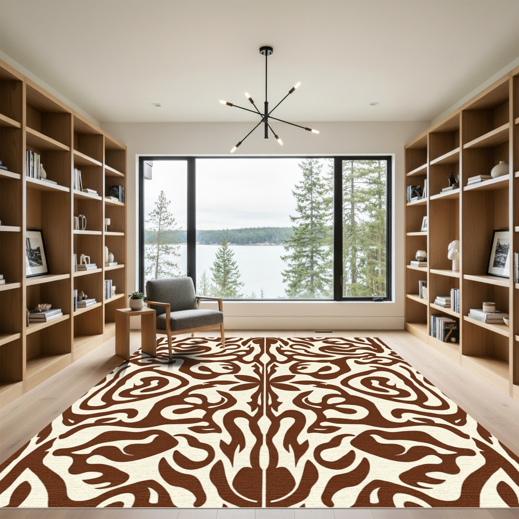 Brown Cream Organic Flowing Swirl Rug