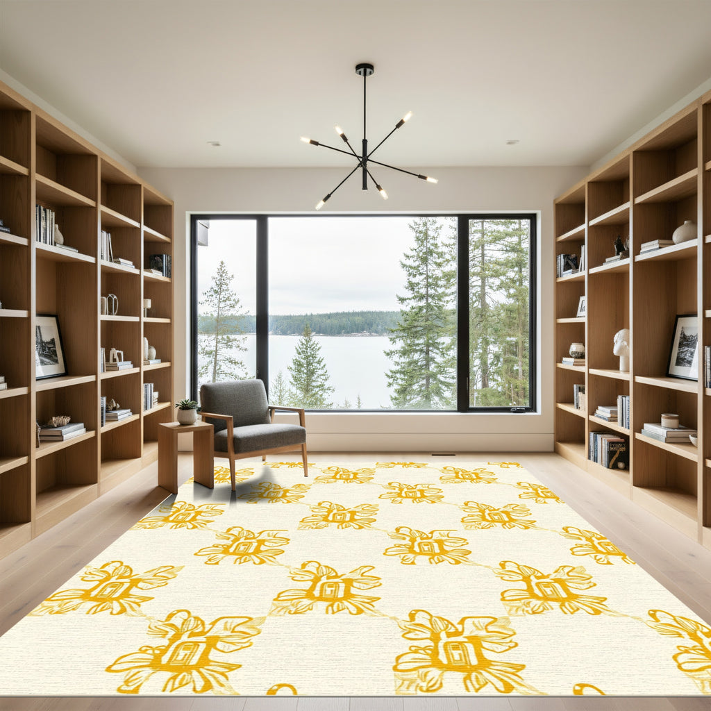 Golden Floral Diagonal Repeating Rug