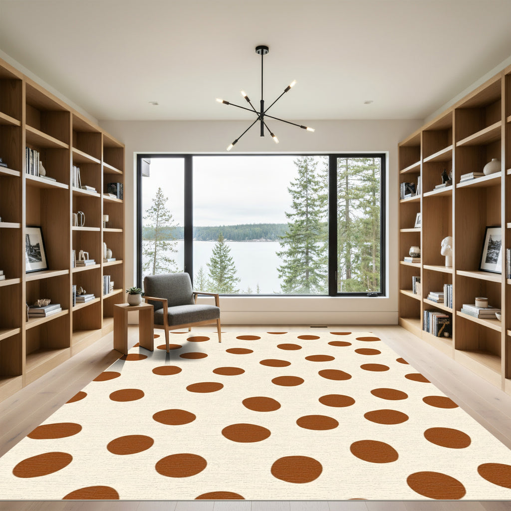Minimalist Brown Polka Dot Cream Rug