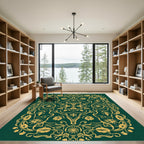 Rich Gold Emerald Floral Scroll Rug