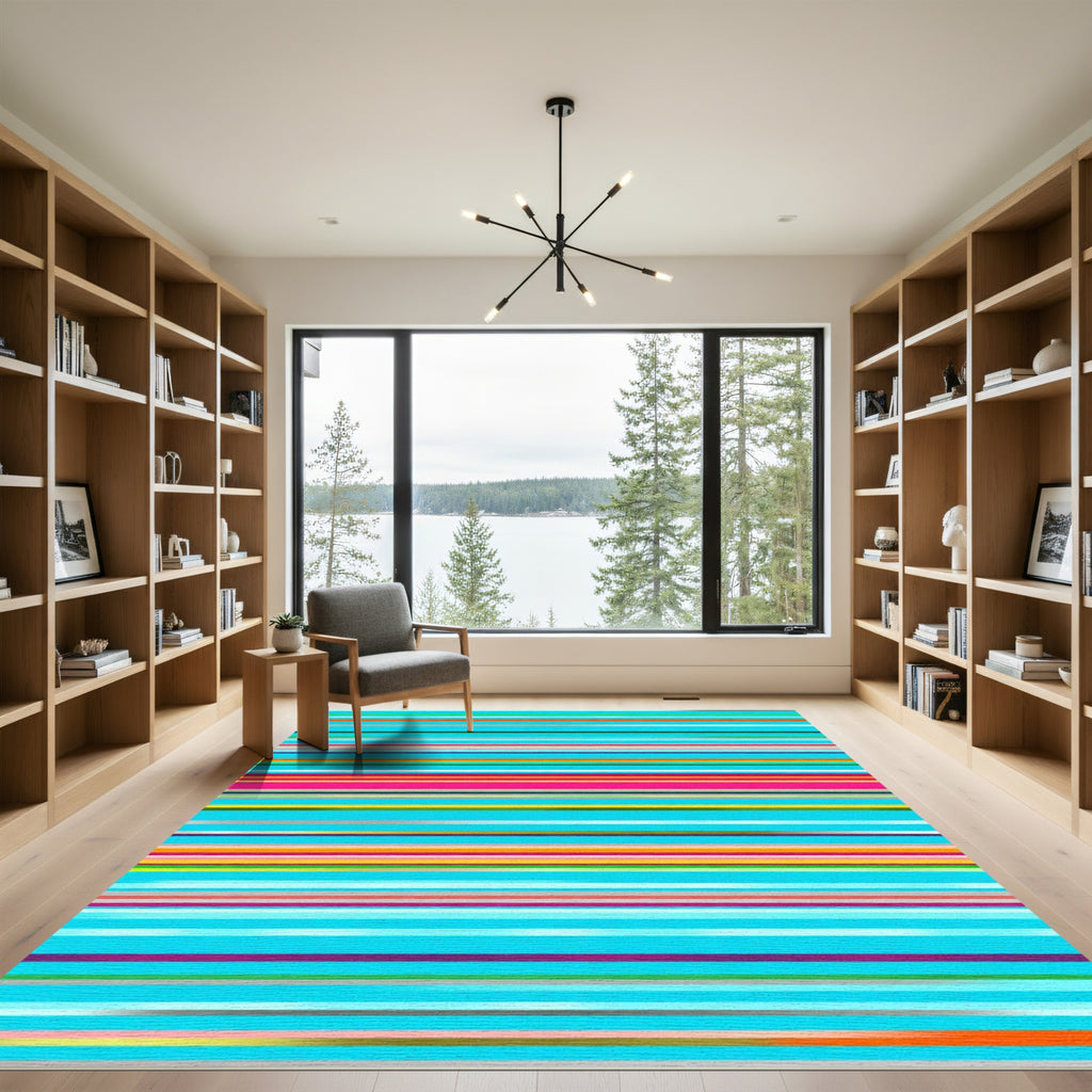 Bold Multicolored Horizontal Stripe Rug