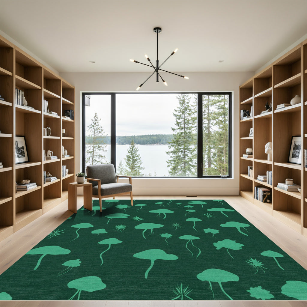Teal Mushroom Forest Silhouette Rug