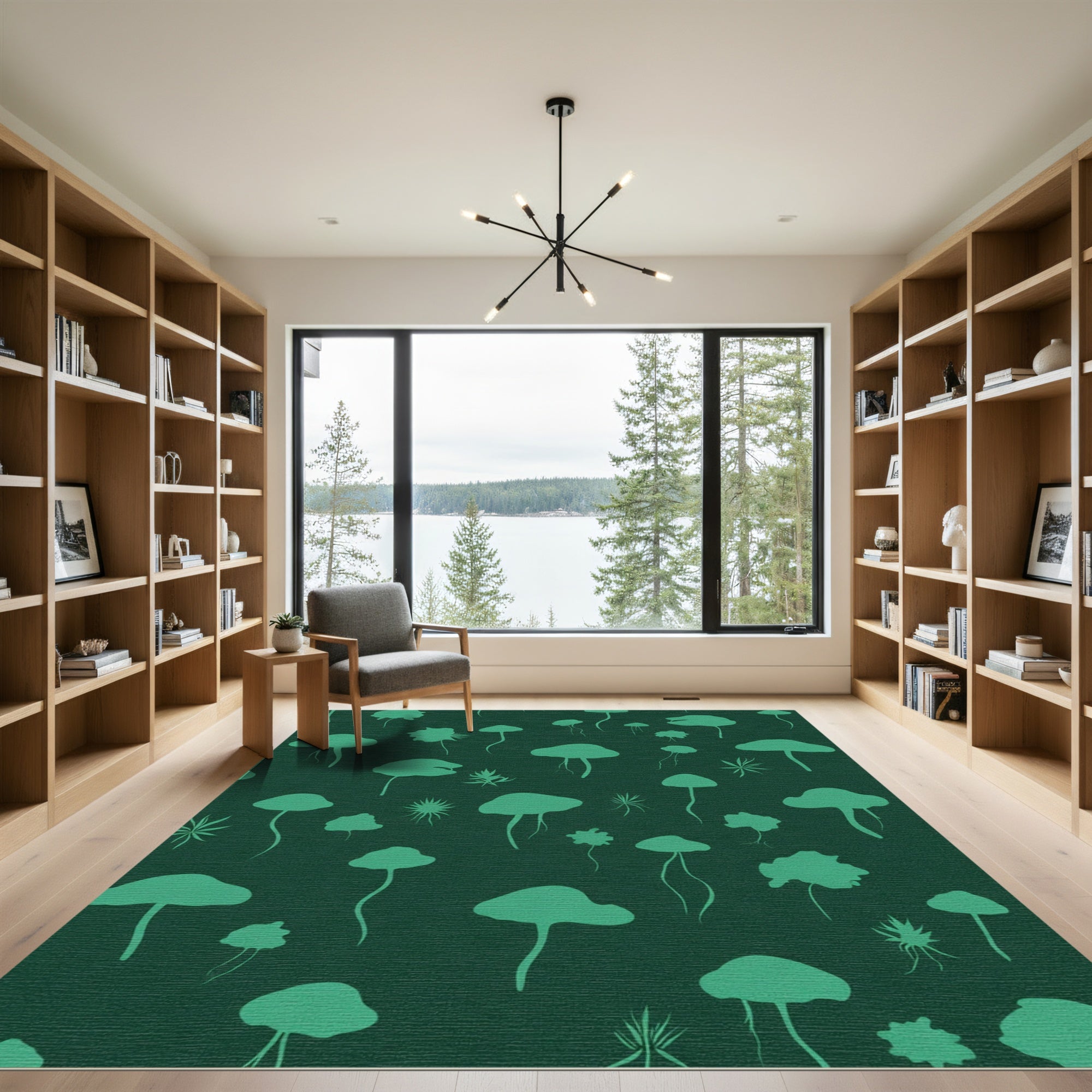 Teal Mushroom Forest Silhouette Rug