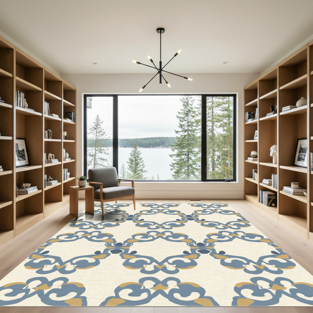 Blue Gold Contemporary Medallion Rug