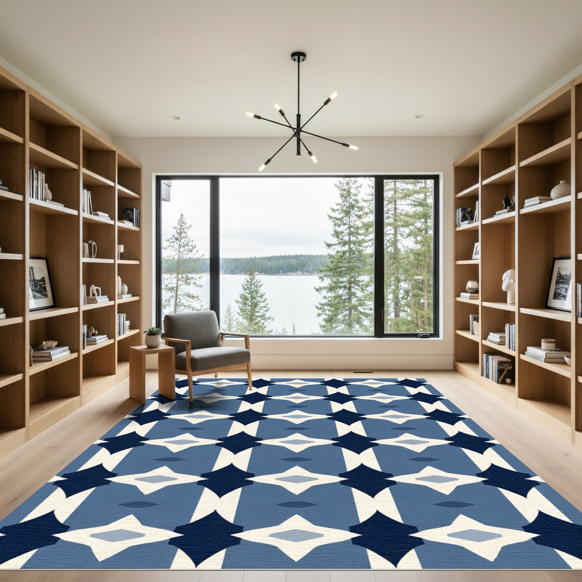 Navajo Blue Geometric Lattice Rug