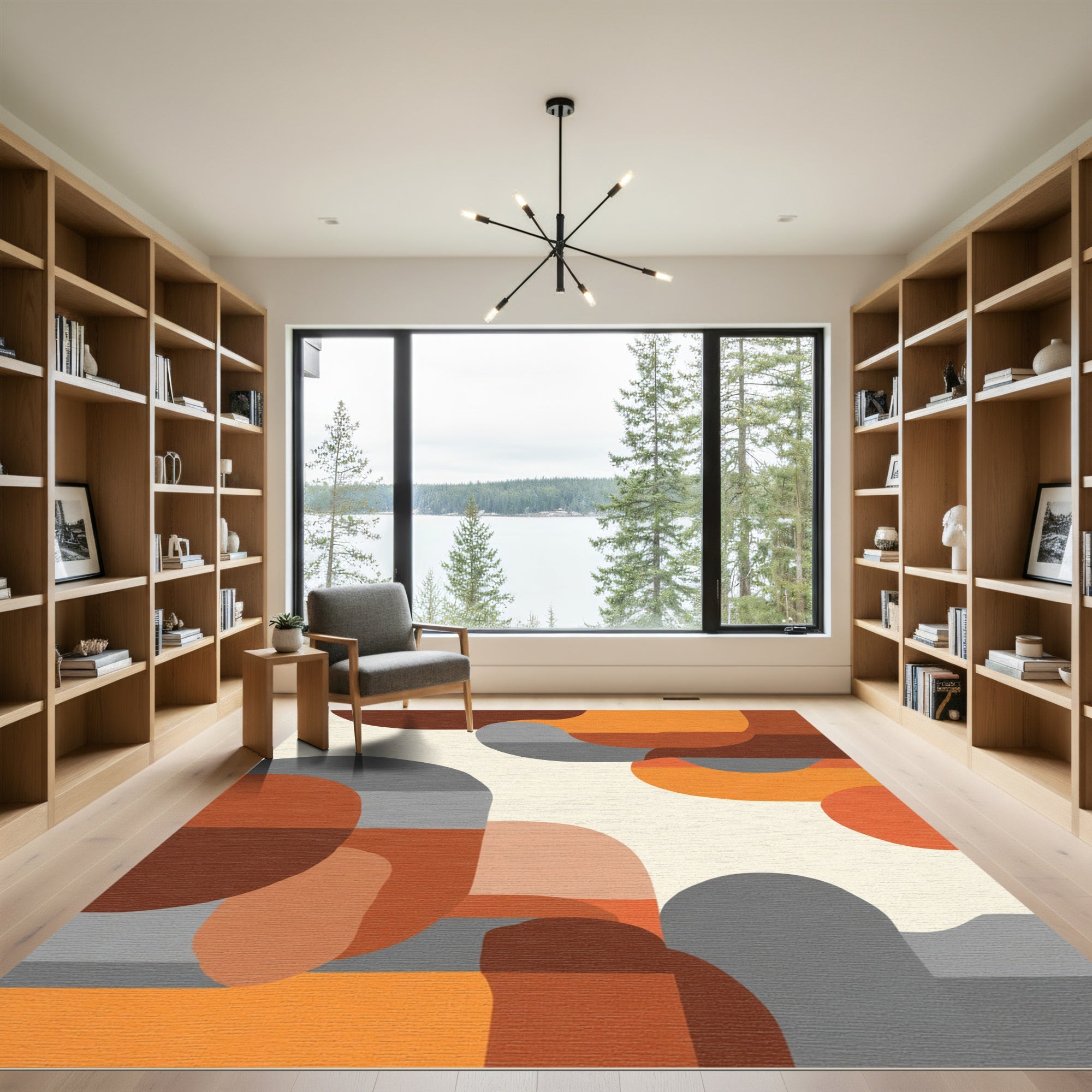Abstract Terracotta Orange Geometric Shapes Rug