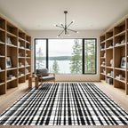 Monochromatic Black White Plaid Lines Rug