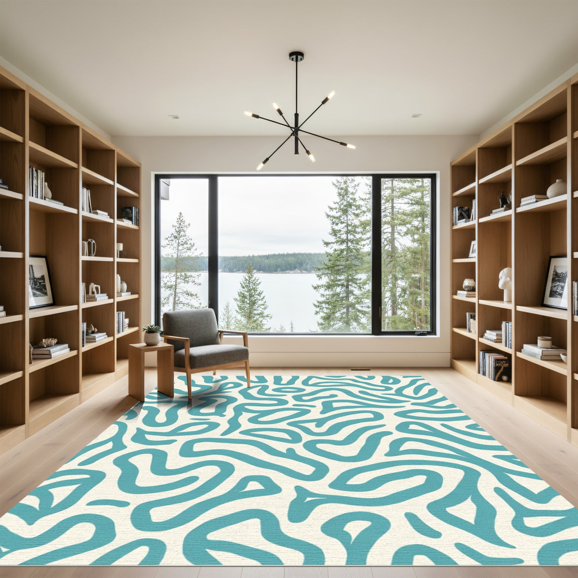 Teal Organic Wavy Abstract Rug