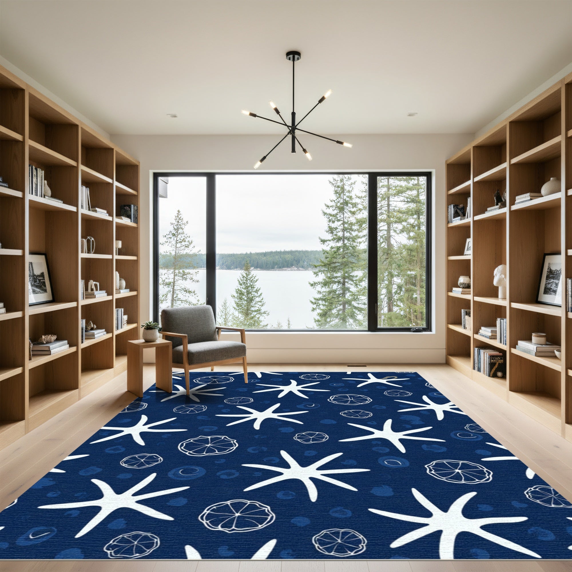 Navy White Starfish Sea Urchin Collection Rug