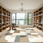 Neutral Mid Century Modern Geometric Squares Rug