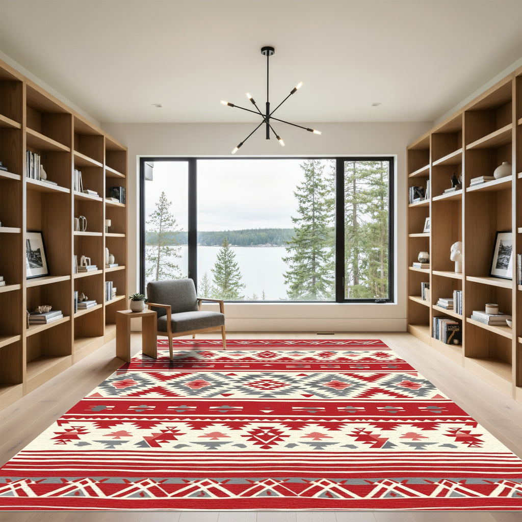 Red Gray Jagged Diamond Stripe Rug