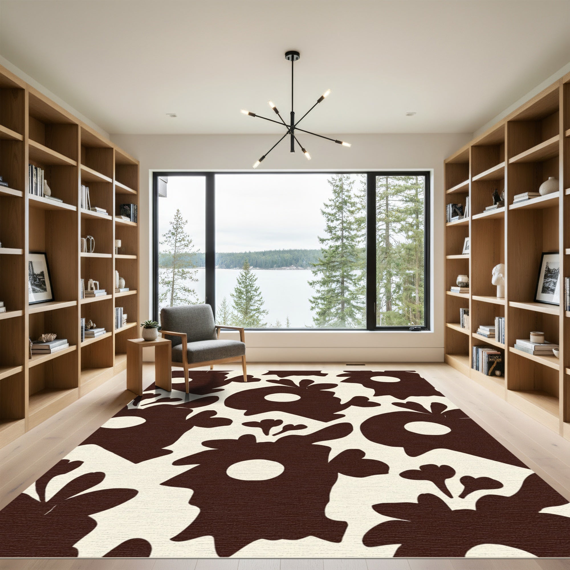 Dark Brown Abstract Floral Pattern Rug