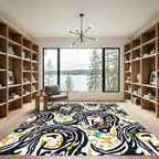 Bold Black Yellow Bird Floral Rug