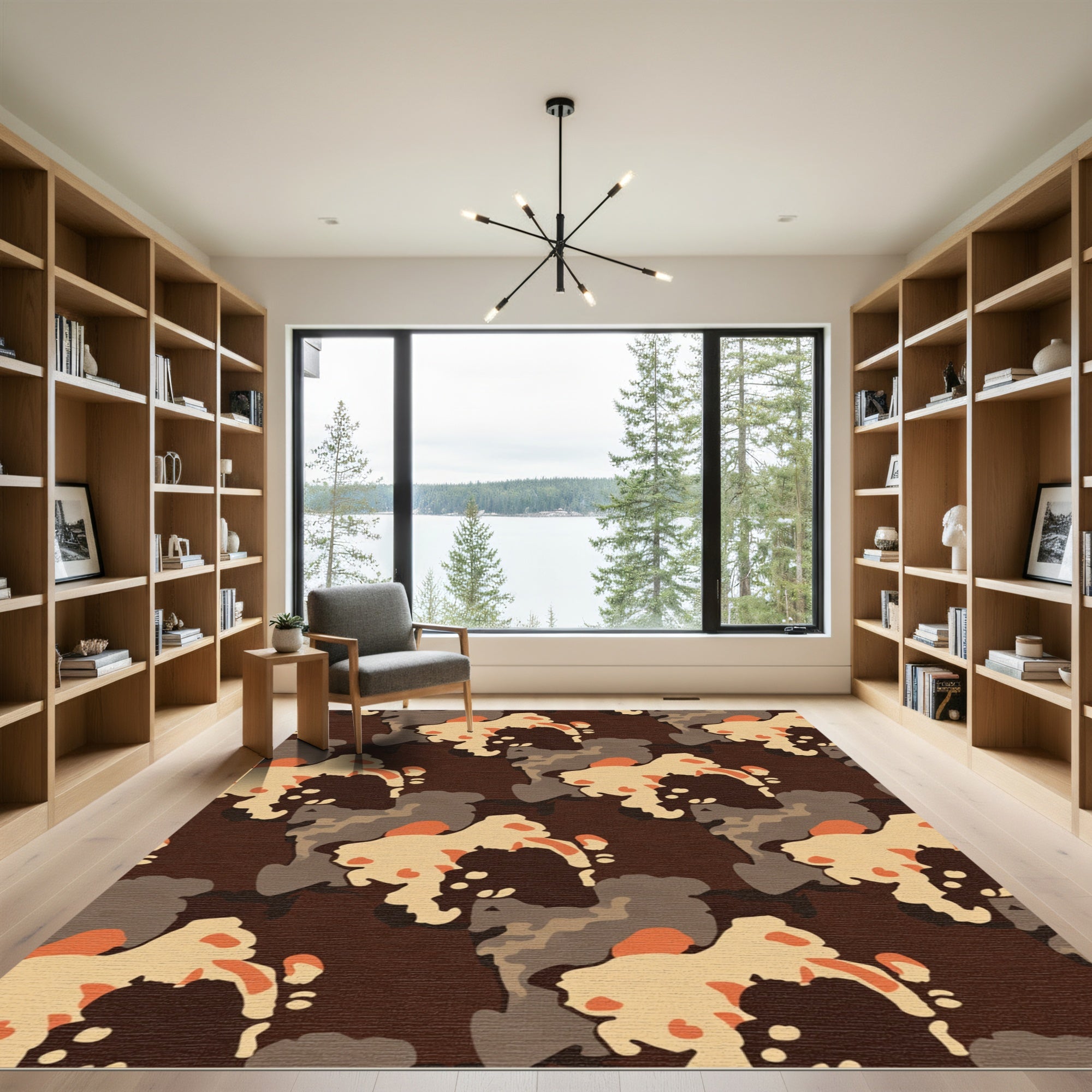Rustic Earthy Camouflage Abstract Rug