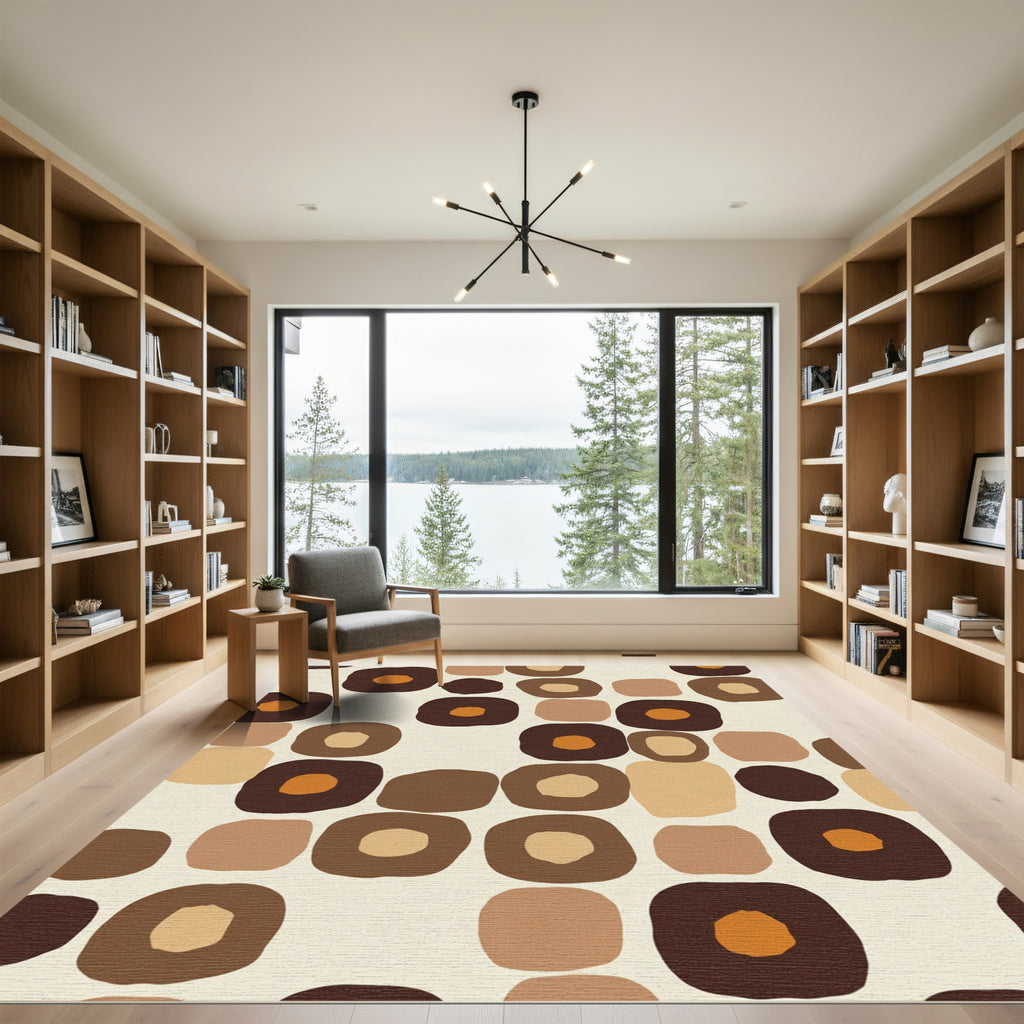 Retro Earthy Tone Rounded Squares Rug