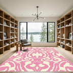 Pink Cream Symmetry Damask Rug