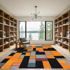 Modern Orange Gray Black Geometric Blocks Rug