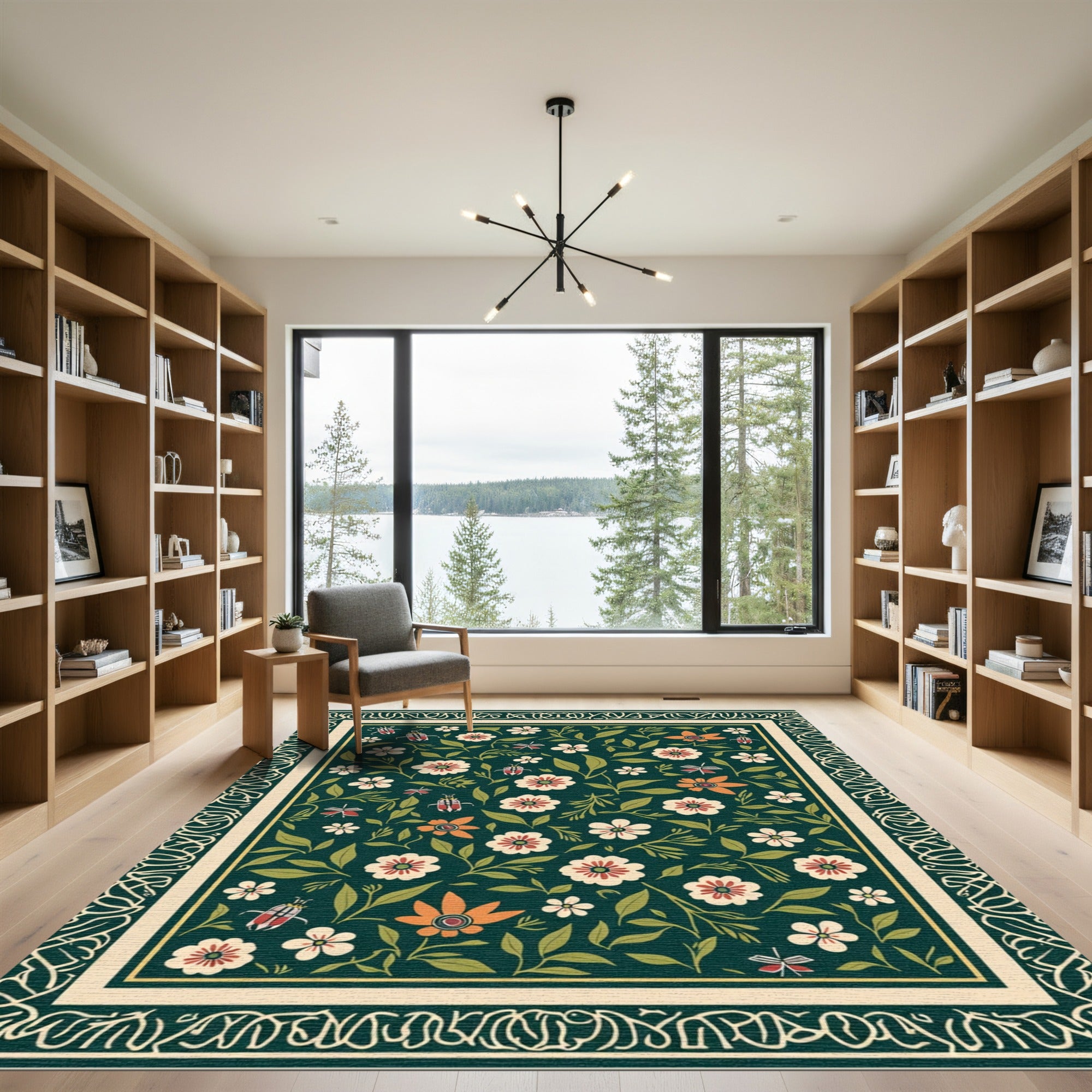 Green Floral Insect Botanical Bloom Rug