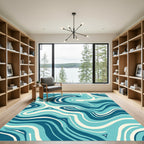 Aqua Blue Swirl Abstract Rug