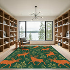 Orange Deer Green Foliage Medley Rug