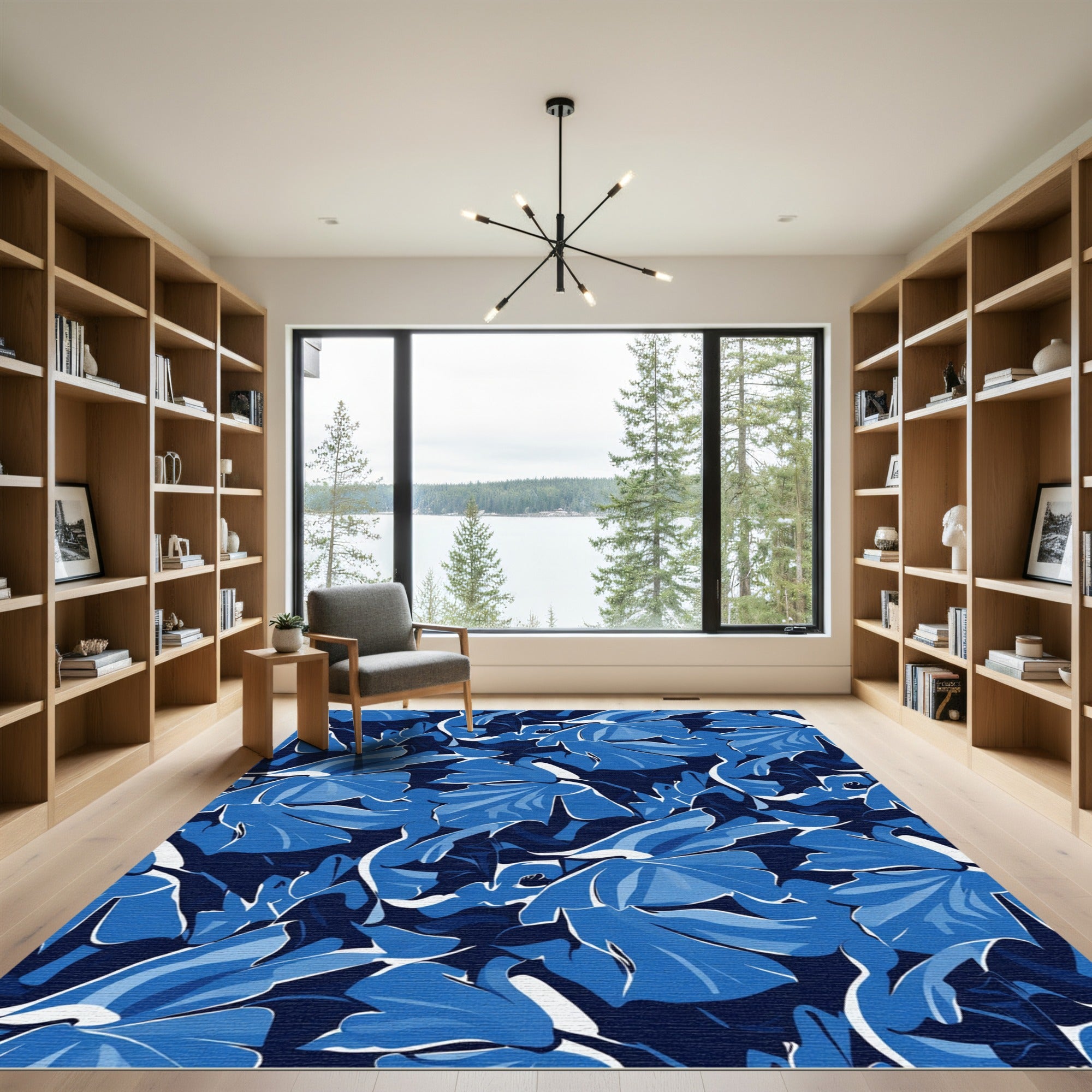 Deep Blue Floral Abstract Rug