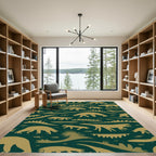 Golden Dinosaur Forest Scene Rug