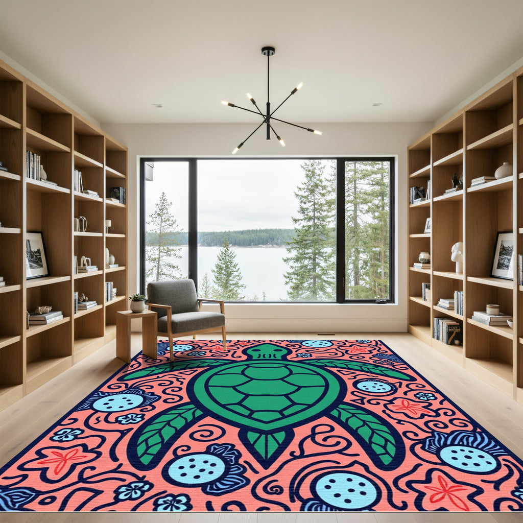 Green Turtle Coral Marine Life Rug