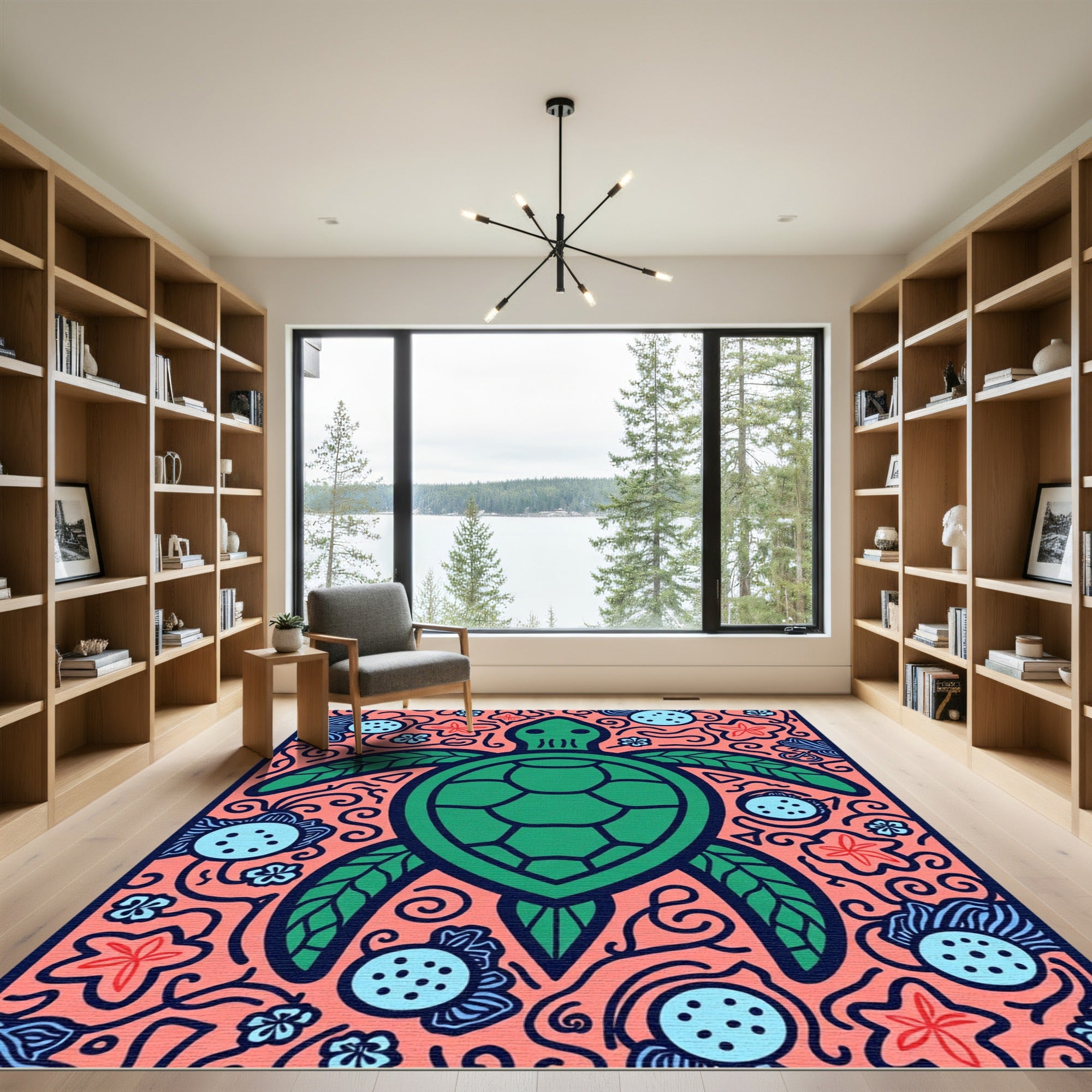 Green Turtle Coral Marine Life Rug