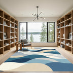 Abstract Tonal Blue Wave Flow Rug